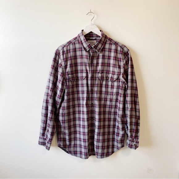 CARHARTT Gray, Blue & Red Plaid Relaxed Fit Button Up Shirt Men’s Medium - Picture 1 of 9